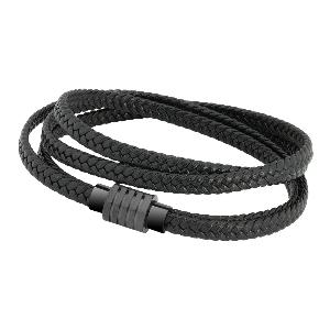 Sams Artisans Kožený náramok Piston čierny chirurgická oceľ INRM159